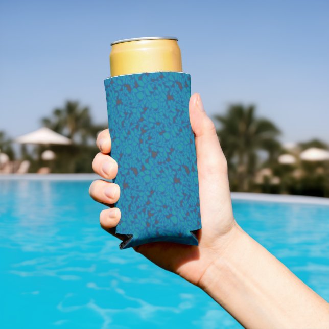 Enfriador De Latas Slim fondo azul y negro con un patrón (Piscina in situ)