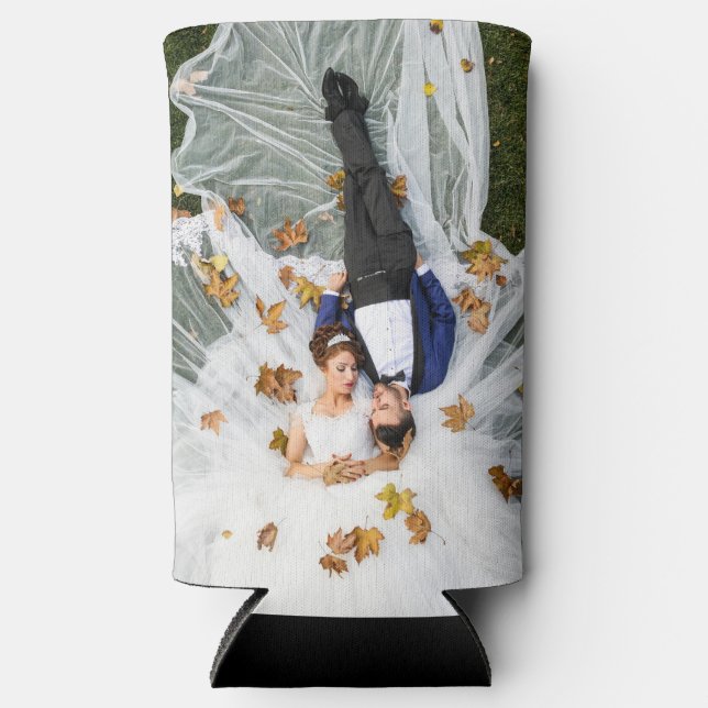 Enfriador De Latas Slim Foto de casamiento personalizado (Anverso)