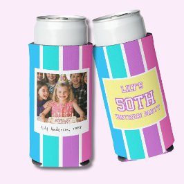 Enfriador De Latas Slim Foto de cumpleaños 50 multicolor con rayas