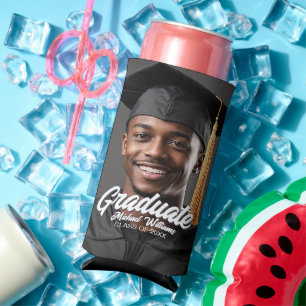 Enfriador De Latas Slim Foto de Graduado Letra Negrita Favor de Fiesta de 