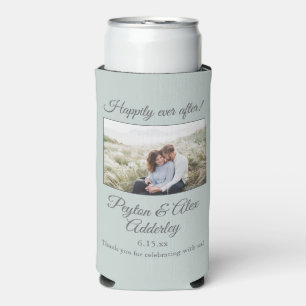 Enfriador De Latas Slim Fotos de Boda en Verde Salvia Felices para Siempre