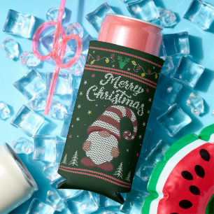 Enfriador De Latas Slim Funny Gnome Merry Christmas