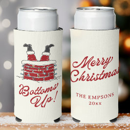 Enfriador De Latas Slim Funny Merry Christmas Santa Bottoms Up Friendmas
