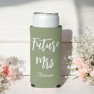 Enfriador De Latas Slim Futura Sra Verde Sage Blanca Novia
