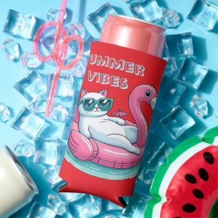 Enfriador De Latas Slim Gato de ondas de verano