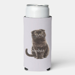Enfriador De Latas Slim Gato Gris Lavanda