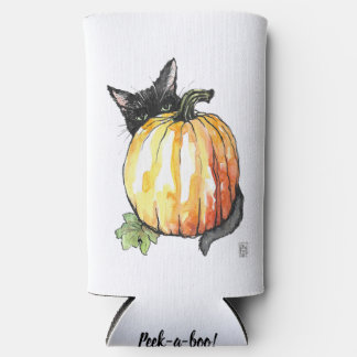 Enfriador De Latas Slim Gato negro detrás de la calabaza delgada Seltzer C