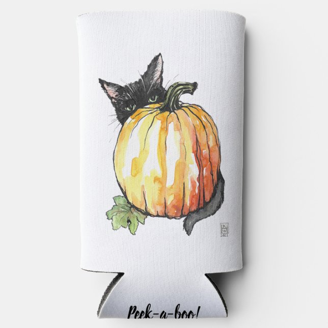 Enfriador De Latas Slim Gato negro detrás de la calabaza delgada Seltzer C (Anverso)