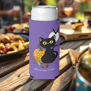 Enfriador De Latas Slim Gato negro lindo púrpura espeluznante de Halloween