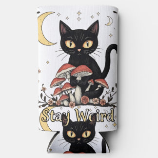 Enfriador De Latas Slim Gato noir caprichoso enmarcado por hongos rojos y 