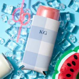Enfriador De Latas Slim Gingham de Cuadros Azules Monogramado