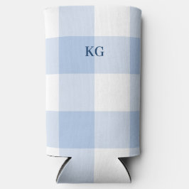 Enfriador De Latas Slim Gingham de Cuadros Azules Monogramado