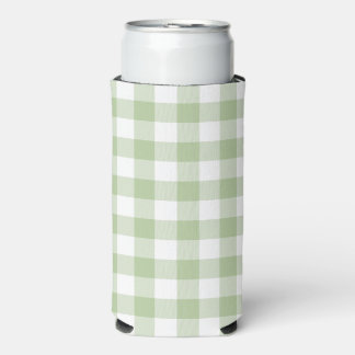Enfriador De Latas Slim Gingham de cuadros de salvia y búfalo blanco