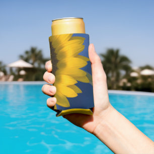 Enfriador De Latas Slim Girasol amarillo en favor de la boda azul