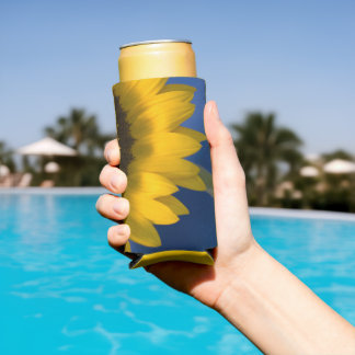 Enfriador De Latas Slim Girasol amarillo en favor de la boda azul
