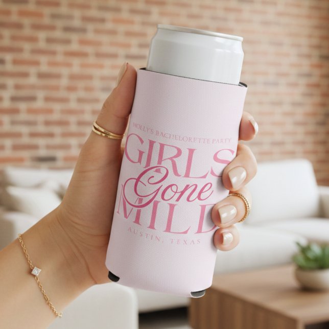 Enfriador De Latas Slim Girls Gone Mild Pink Bachelorette (Girls Gone Mild Pink Bachelorette Seltzer Can Cooler)