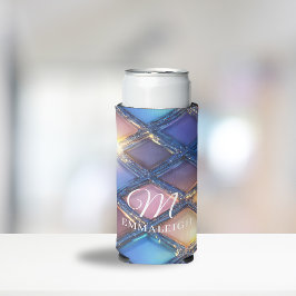 Enfriador De Latas Slim Glamour Azul Marino Dorado Rubor