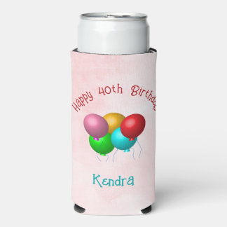 Enfriador De Latas Slim Globos de Feliz Cumpleaños con Nombre Personalizad