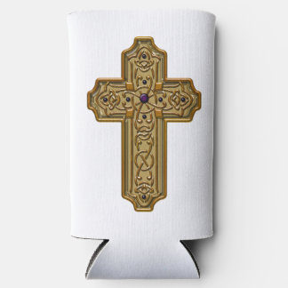 Enfriador De Latas Slim Gold Bejeweled Celtic Style Cross 