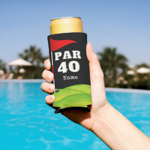 Enfriador De Latas Slim Golf 40 Aniversario al golfista con bandera de gol