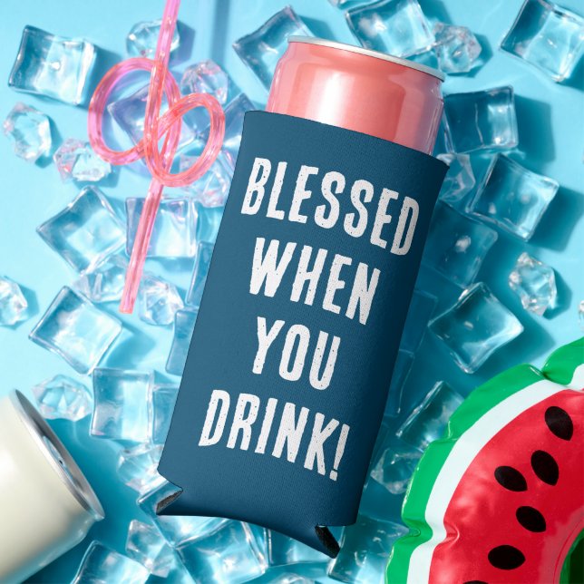 Enfriador De Latas Slim Gracioso Bendecido Cuando Bebes Boda Azul Y Blanco (Verano in situ)