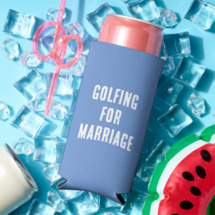 Enfriador De Latas Slim Gracioso "Golf Para El Matrimonio". Azul y blanco