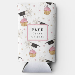 Enfriador De Latas Slim Graduación Pastel Rosa Personalizado