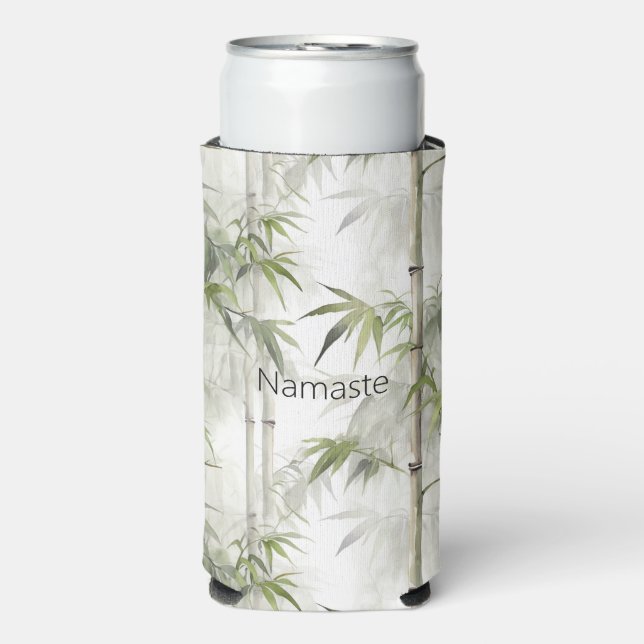Enfriador De Latas Slim Green Bamboo Mindfulness Yoga (Frente Agua con Gas)