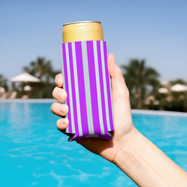Enfriador De Latas Slim Grises Gris Línea Verde Estribos En Bonito Púrpura (Piscina in situ)