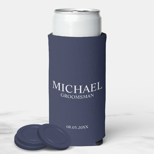 Enfriador De Latas Slim Groomsman personalizado de la Marina Azul moderna (Subido por el creador)