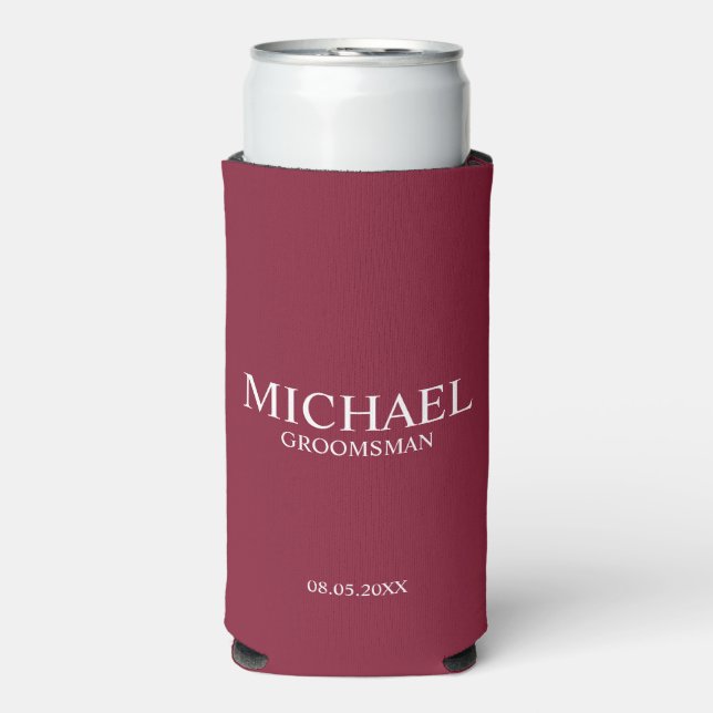 Enfriador De Latas Slim Groomsman personalizado moderno (Frente Agua con Gas)