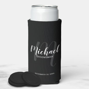 Enfriador De Latas Slim Groomsmen personalizado de escritura moderna