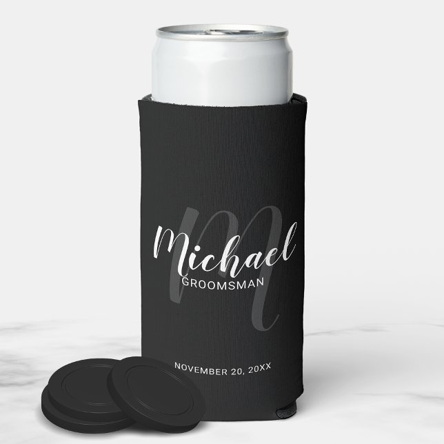 Enfriador De Latas Slim Groomsmen personalizado de escritura moderna (Subido por el creador)