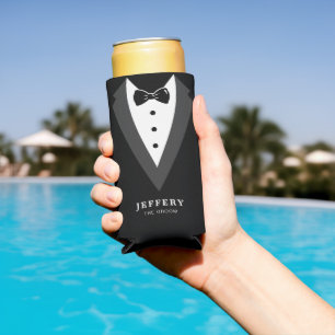 Enfriador De Latas Slim Groomsmen personalizado de escritura moderna negra