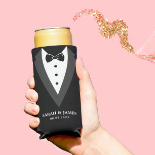 Enfriador De Latas Slim Groomsmen personalizado de escritura moderna negra