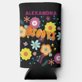 Enfriador De Latas Slim Groovy Flower Power Pink Black