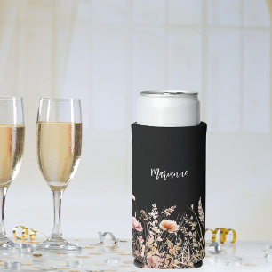 Enfriador De Latas Slim Guión de nombre personalizado negro de Wildflowers