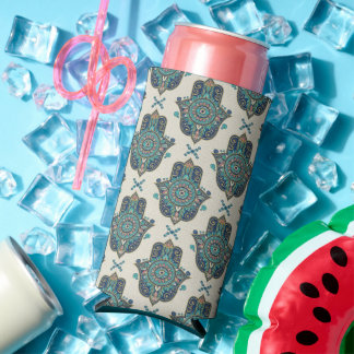 Enfriador De Latas Slim Hamsa Turquoise Blue Modern Mandala