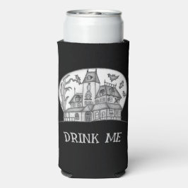 Enfriador De Latas Slim Haunted House and Bats Halloween 