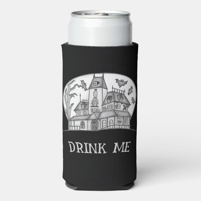 Enfriador De Latas Slim Haunted House and Bats Halloween  (Reverso Agua con Gas)