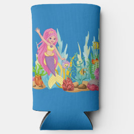 Enfriador De Latas Slim Hermosa sirena PINK PELO jugando en el mar