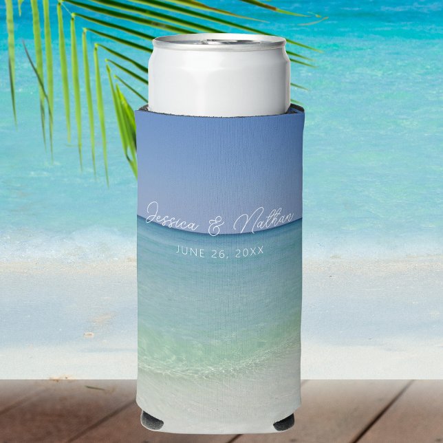 Enfriador De Latas Slim Hermoso Boda personalizado de Beach Horizon (Subido por el creador)