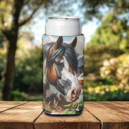 Enfriador De Latas Slim Hermoso caballo pinto marrón y blanco en granja rú