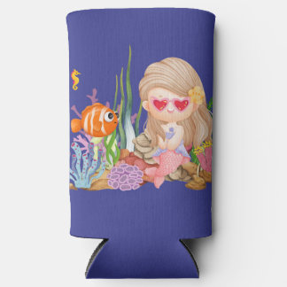 Enfriador De Latas Slim Hermoso CABELLO MORENO sirena jugando en el mar