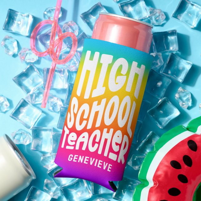 Enfriador De Latas Slim High School Teacher | Rainbow Ombre (Verano in situ)