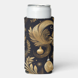 ENFRIADOR DE LATAS SLIM HOJAS NAVIDEÑAS DE NAVIDAD NEGRO Y ORO