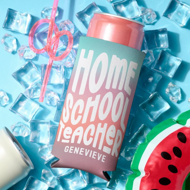Enfriador De Latas Slim Homeschool Teacher | Pink Aqua Ombre (Verano in situ)