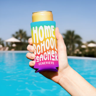 Enfriador De Latas Slim Homeschool Teacher Rainbow Ombre