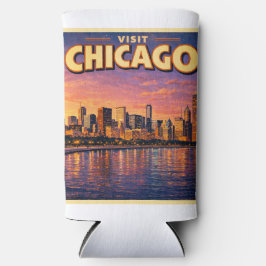 Enfriador De Latas Slim horizonte de Chicago y lago Michigan por la tarde