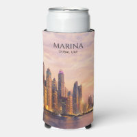 Horizonte de Dubai Marina Acuarela Luces de la Ciu